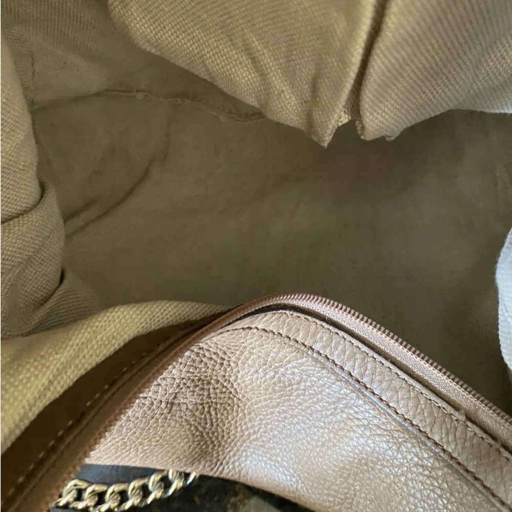 Gucci Soho Chain Hobo Leather Medium Taupe Light Brown Pebbled Leather P - Picture 4 of 12